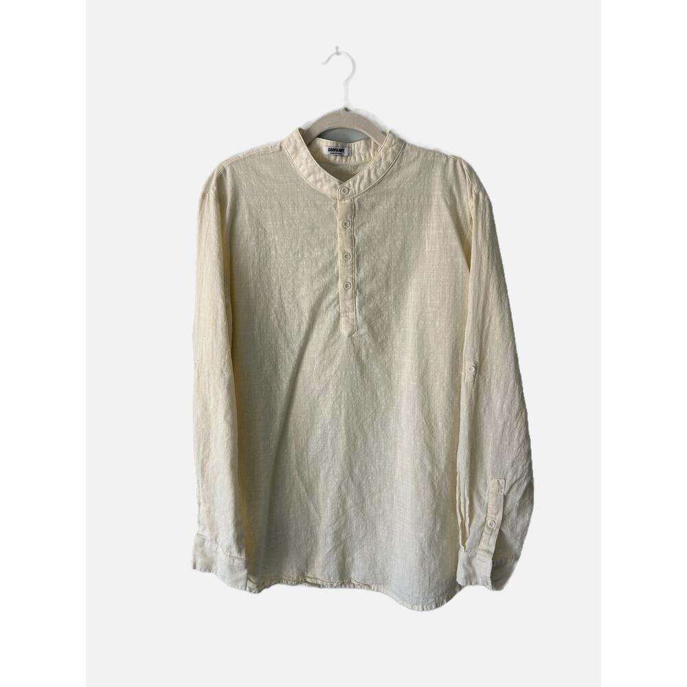 Coofandy Cotton and Hemp Beige Ivory Long Sleeve Shirt Large